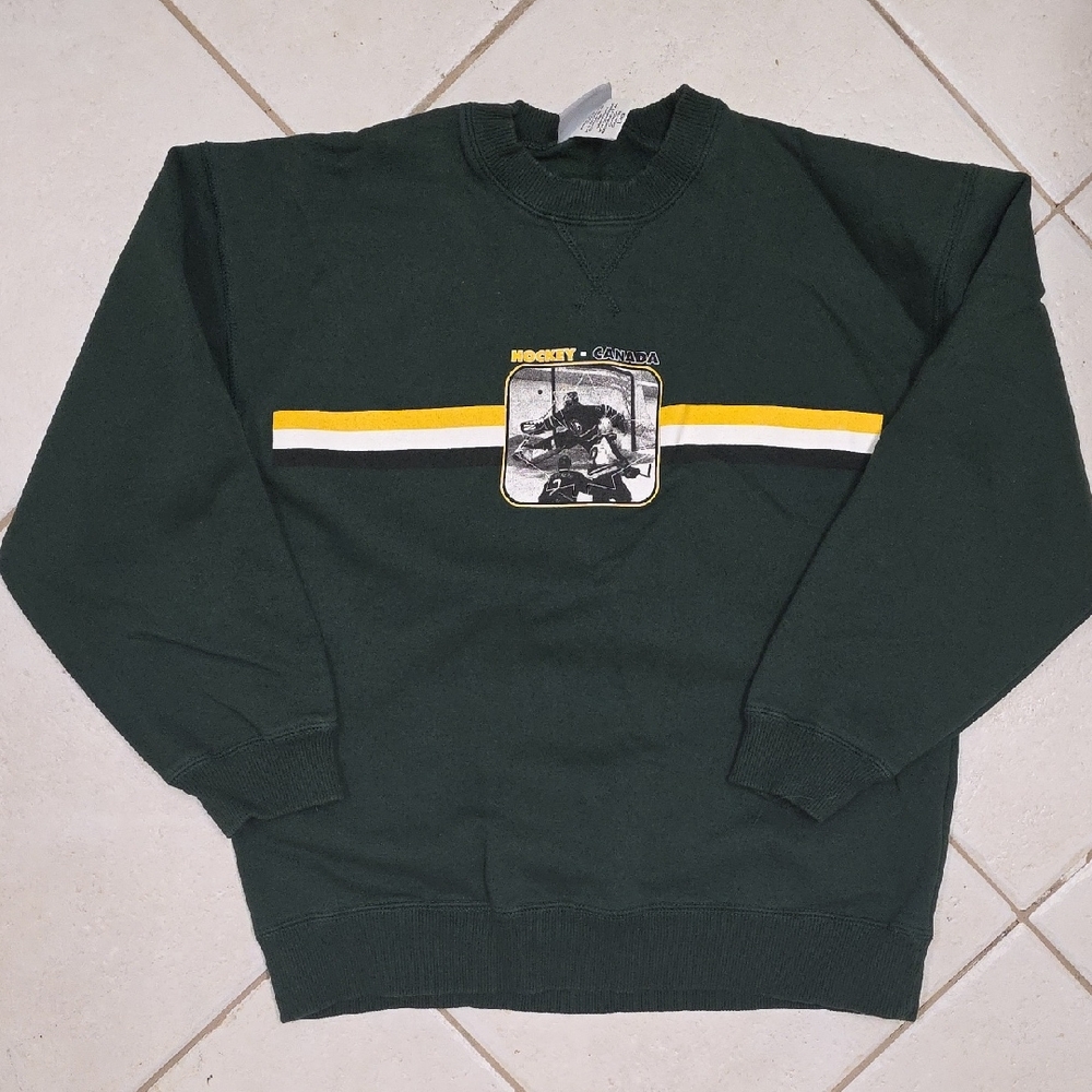 Dark Green Hockey Graphic Crewneck Sweatshirt